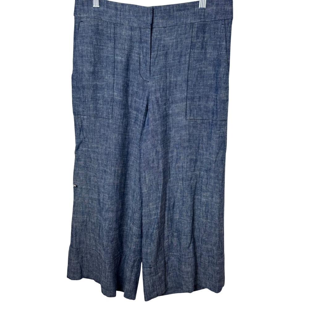Ann Taylor Wide Leg Pants Women 4 Blue Linen Blend High Rise Trousers